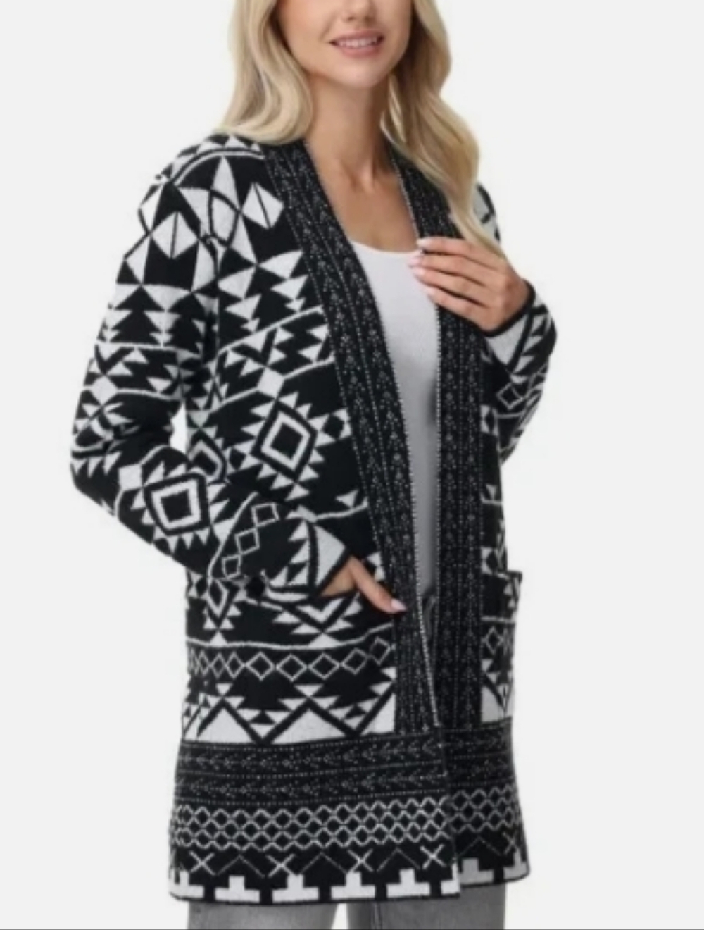 New Frye The Cozy Cardigan Black Combo Size Large Aztec Jaquard NWT